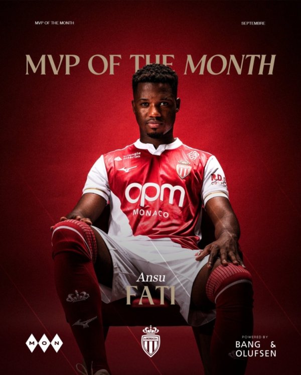 3场4球!法蒂当选摩纳哥9月最佳球员 3场4球!法蒂当选摩纳哥9月最佳球员