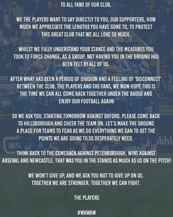 英冠垫底!谢周三发透明 信呼吁球迷支持:希望大家能到场助威 英冠垫底!谢周三发透明 信呼吁球迷支持:希望大家能到场助威