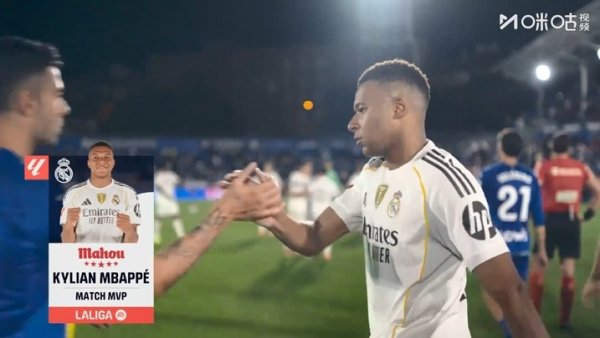 打进制胜球!姆巴佩当选皇马1-0赫塔费全场最佳球员 打进制胜球!姆巴佩当选皇马1-0赫塔费全场最佳球员