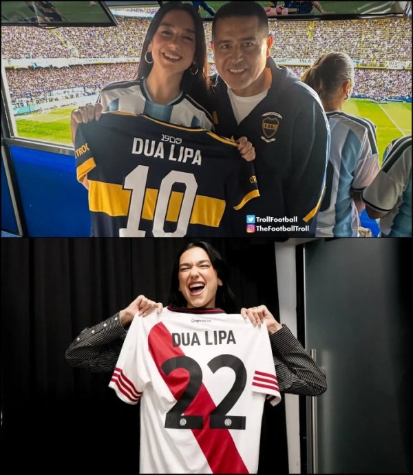 歌手杜阿-利帕现场观看博卡vs河床,先后手持两队运动活动 服 拍照引争议 歌手杜阿-利帕现场观看博卡vs河床,先后手持两队运动活动 服 拍照引争议